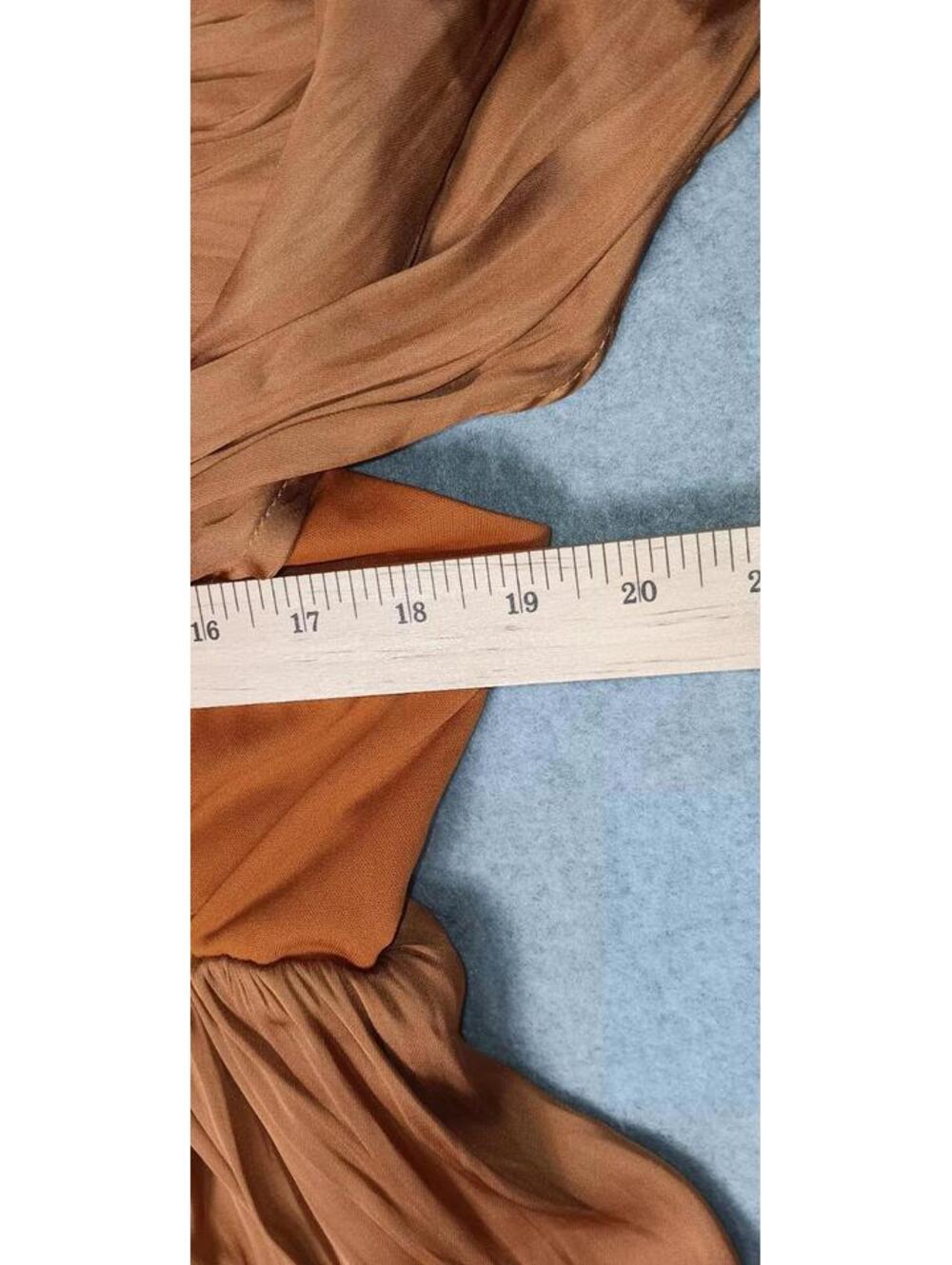 Impressions cape sleeves pleated mini dress Women Size Large Gold Deep Vneck... - Picture 3 of 12